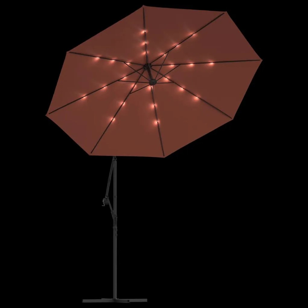 Guarda-sol cantilever de jardim luzes LED/poste aço terracotta