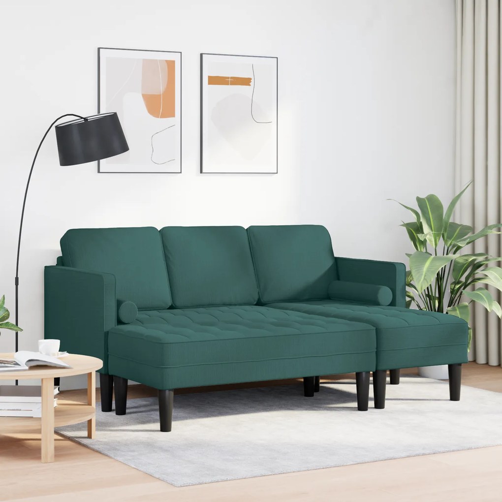 Conjunto de Sofá 2 peças com Almofadas Tecido Verde Escuro