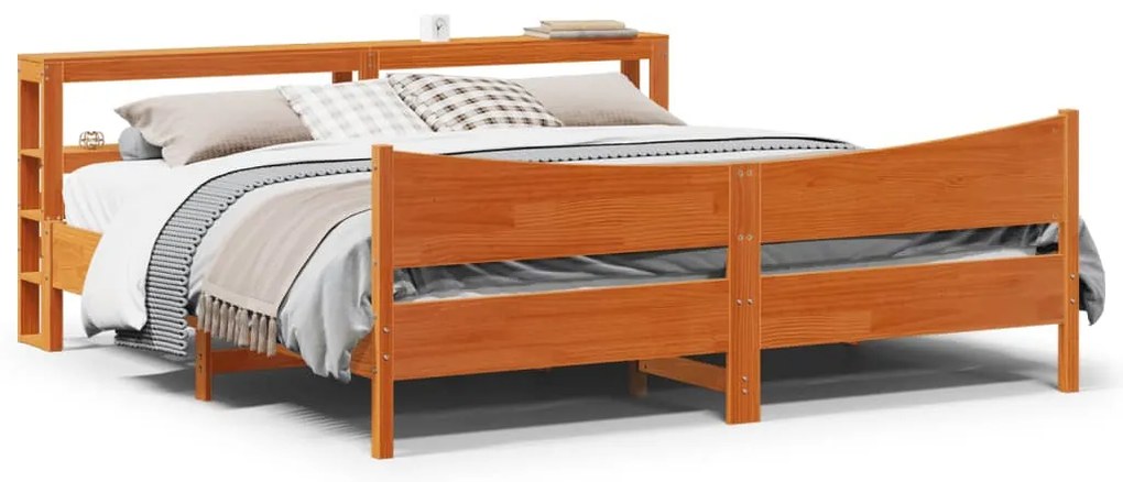 Estrutura cama c/ cabeceira 180x200cm pinho maciço castanho-mel