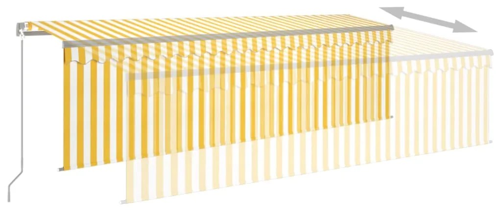 Toldo retrátil manual com estore/LED 5x3 m amarelo e branco