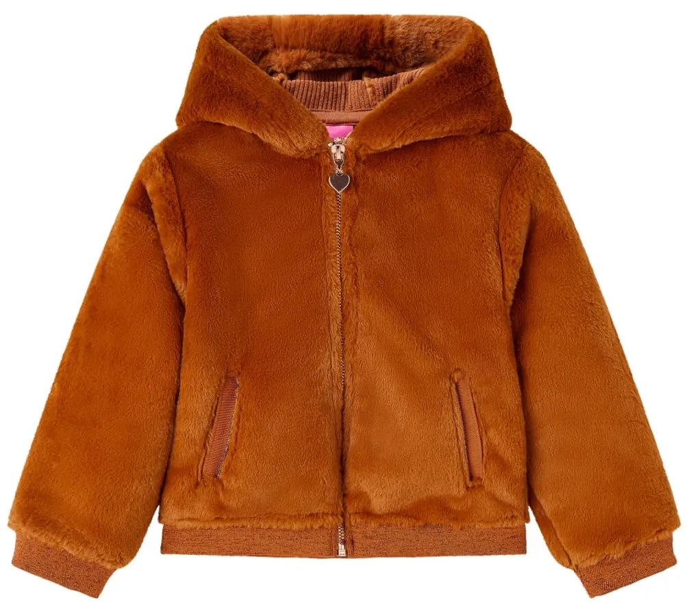 Casaco c/ capuz para criança pelo sintético cor conhaque 116