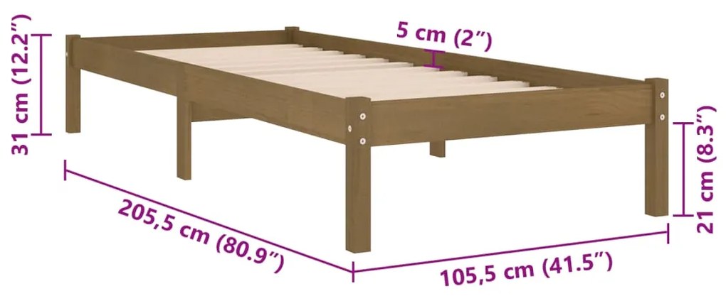 Estrutura de cama 100x200 cm pinho maciço castanho mel