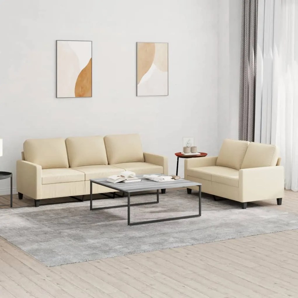 3201462 vidaXL 2 pcs conjunto de sofás com almofadões tecido cor creme