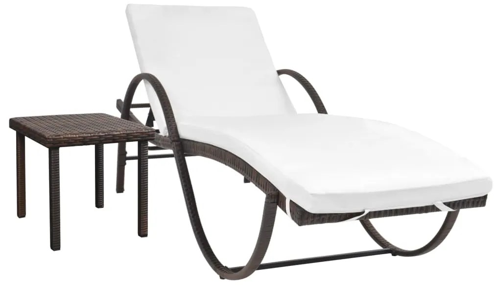 Espreguiçadeira com almofadão e mesa vime PE castanho