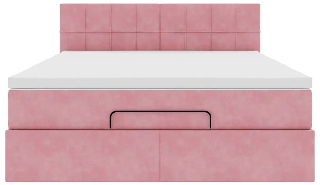 Estrutura de cama otomana com colchão 140x190 cm veludo rosa