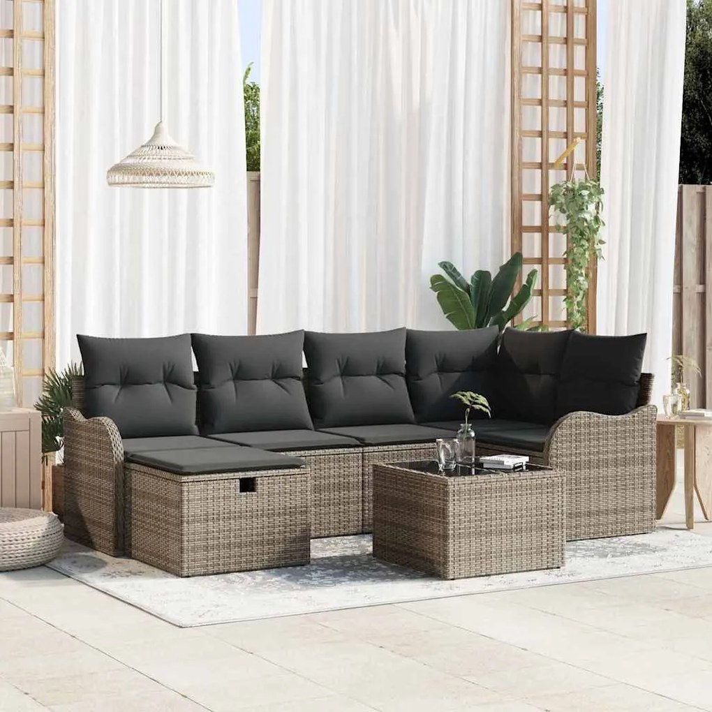 vidaXL Conjunto de Sofá de Jardim 7 pcs Cinzeto Rattan Sintético
