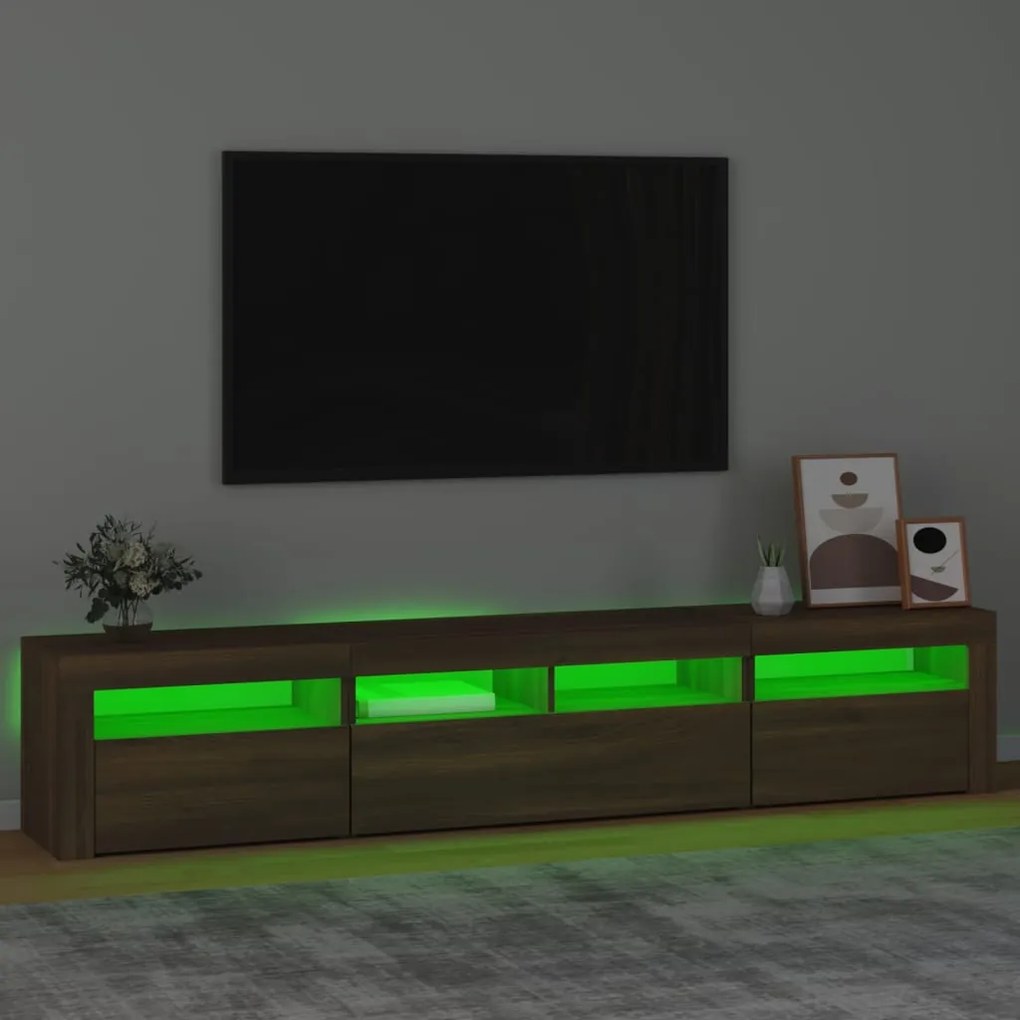 Móvel de TV com luzes LED 210x35x40 cm cor carvalho castanho