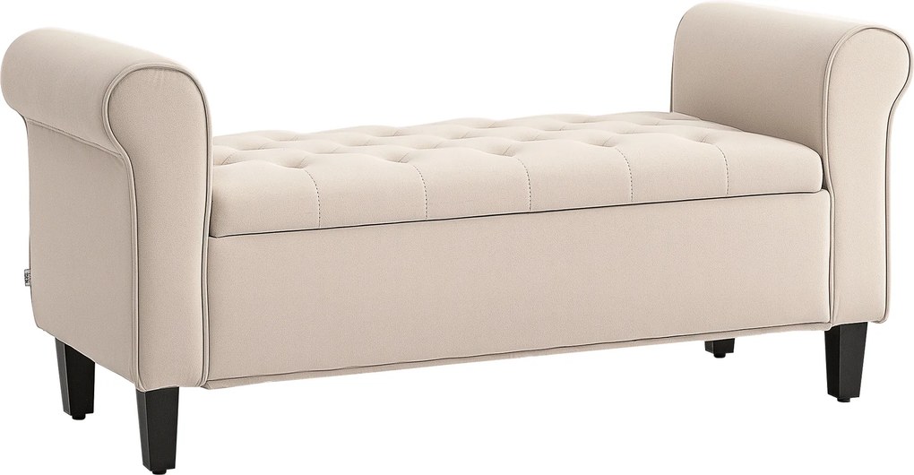 Banco para o Fundo da Cama com Arrumação, 126 x 48,5 x 57 cm, Design Capitonado, Bege