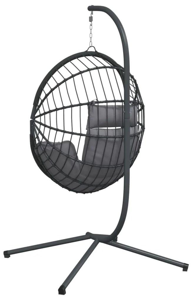 Cadeira em forma de ovo suspensa c/ suporte vime/aço cinzento