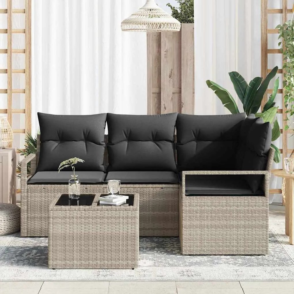 Conjunto de Sofá de Jardim com 5 Peças e Almofadas em Rattan Sintético