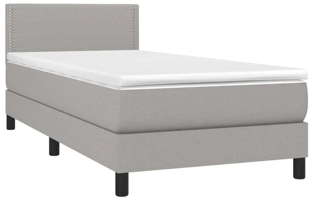 Cama box spring c/ colchão e LED 100x200 cm tecido cinza-claro