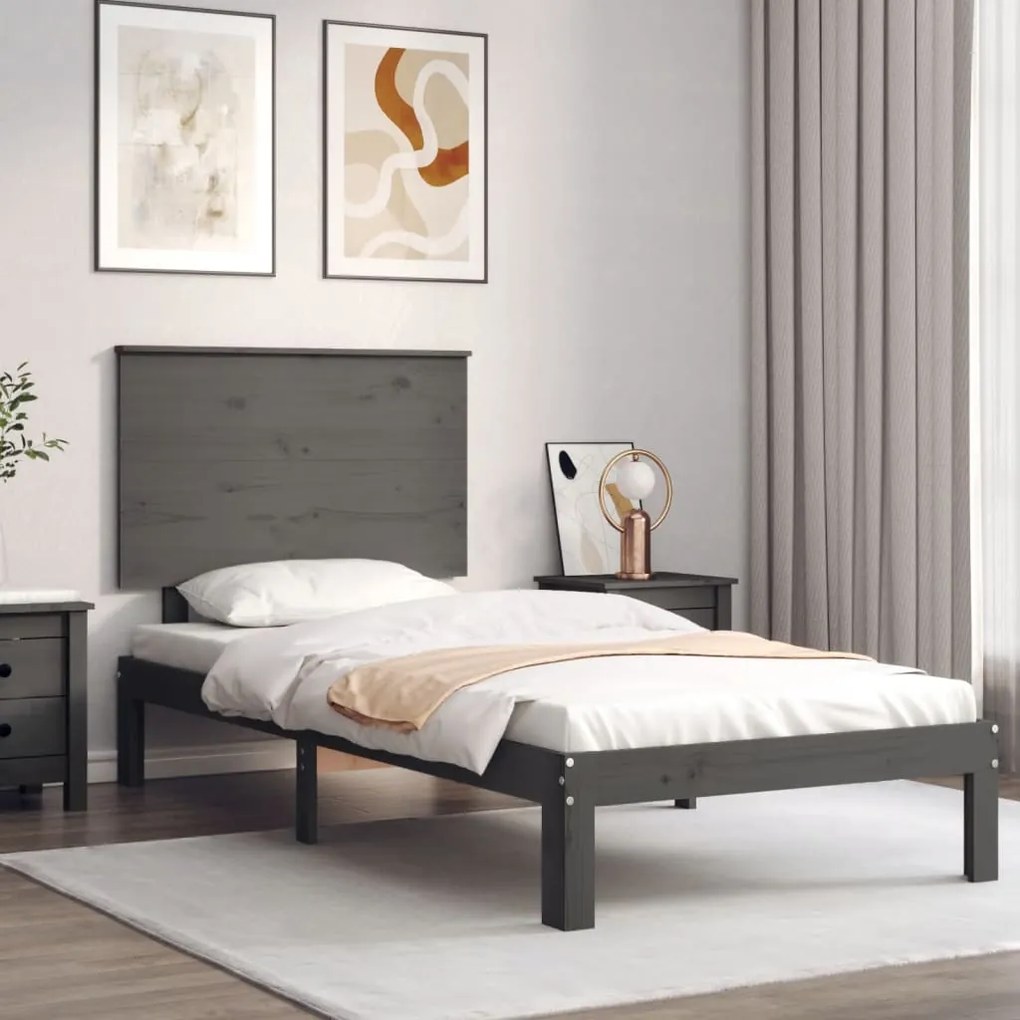 Estrutura de cama com cabeceira 100x200cm madeira maciça preto