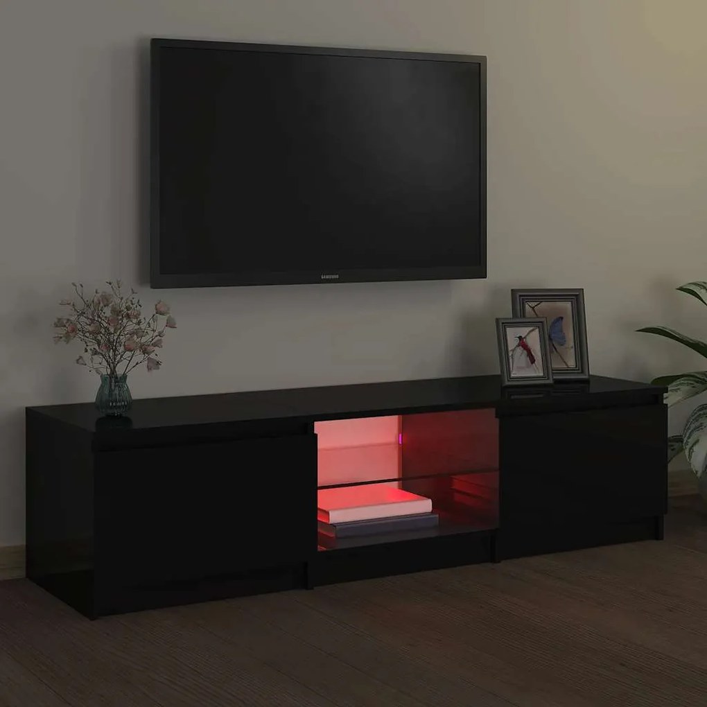 Móvel de TV com luzes LED 140x40x35,5 cm preto