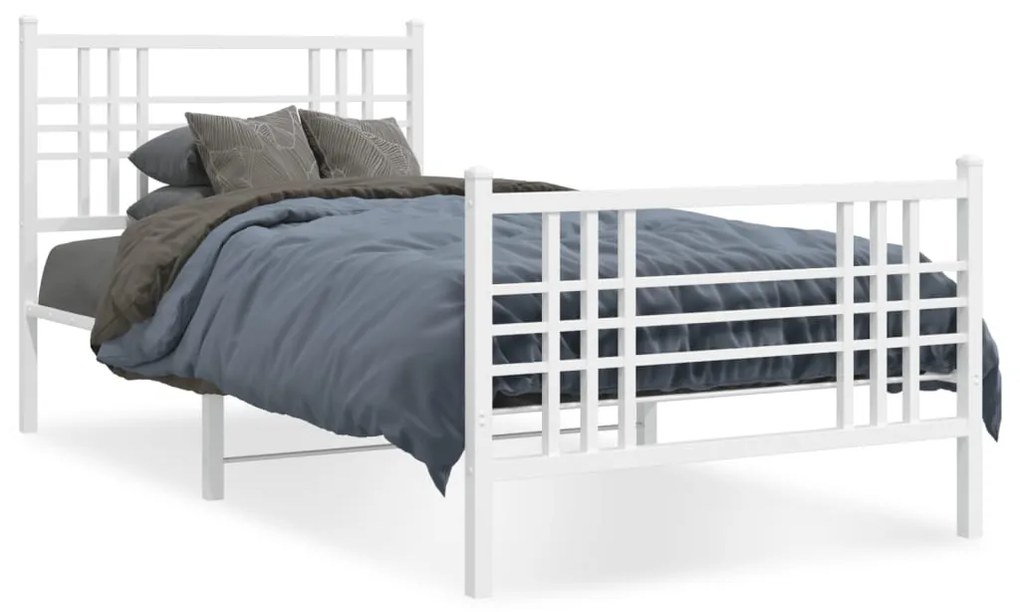 Estrutura de cama com cabeceira e pés 90x200 cm metal branco