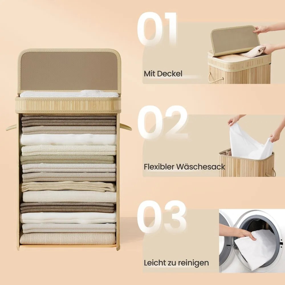 Cesto para roupa suja em bambu de 31,5 x 42,5 x 61 cm bege