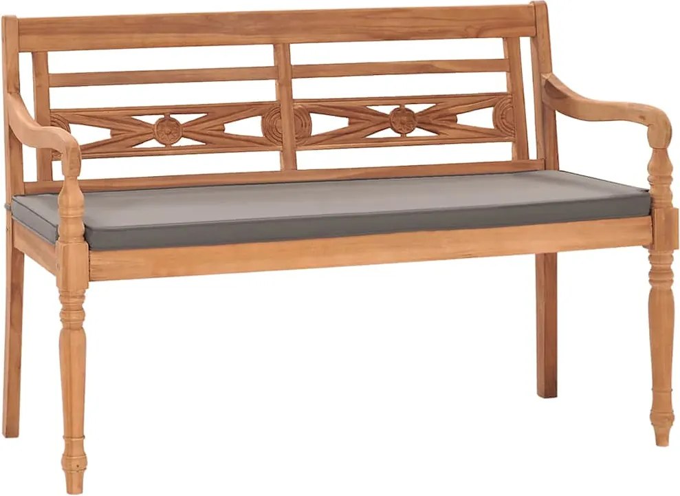 vidaXL Banco Batávia c/ almofadão cinzento-escuro 120 cm teca maciça