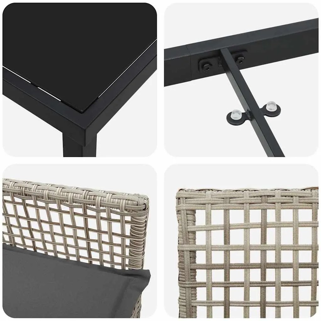 Conjunto de Jantar de 5 Peças com Almofadas Cinza Claro Rattan Poliést
