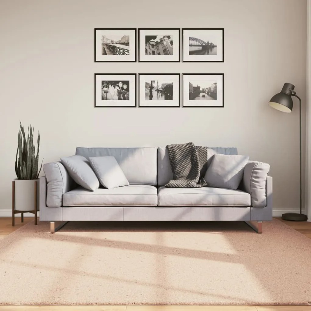 Tapete pelo curto macio e lavável HUARTE 200x200 cm rosa-pálido