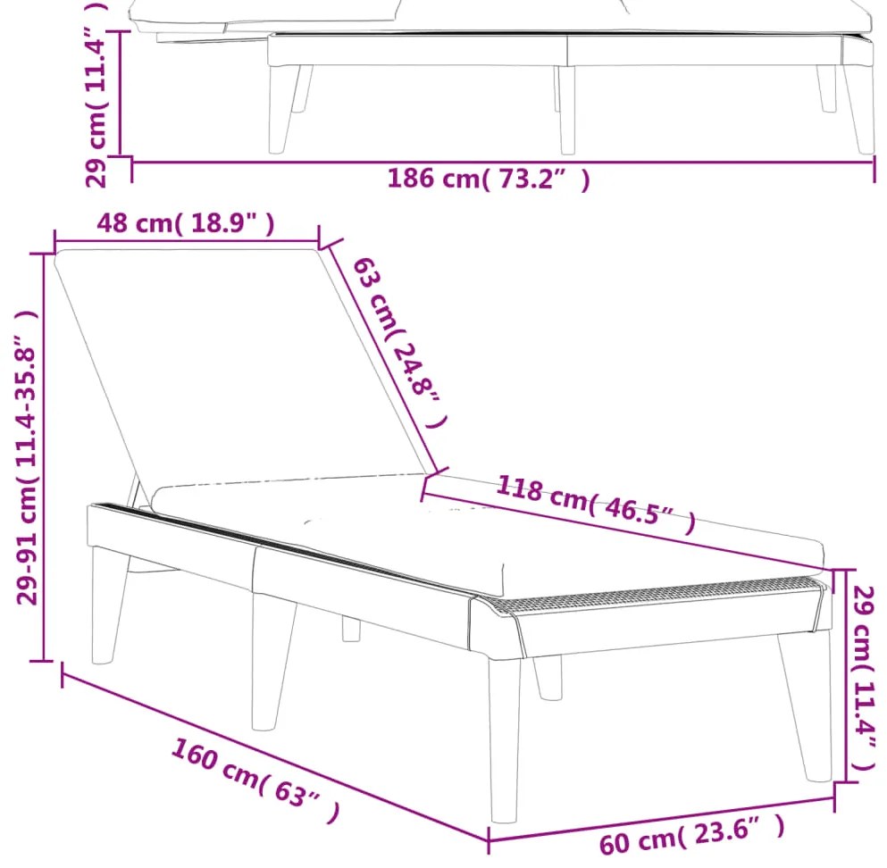 Espreguiçadeira com almofadão 186x60x29 cm PP branco