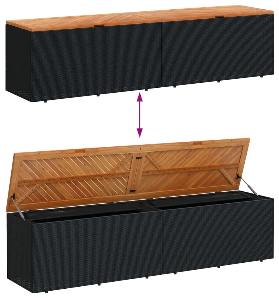 Caixa arrumação jardim 220x50x54 cm vime PE/acácia maciça preto