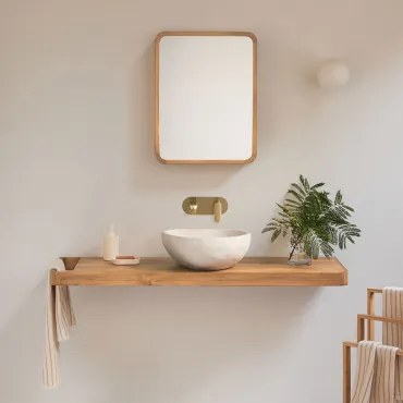 Conjunto De Móvel De Casa De Banho 130x45 Cm Suspenso Em Madeira De Teca Neill Madeira De Teca & Irregular Em Cimento - Sklum