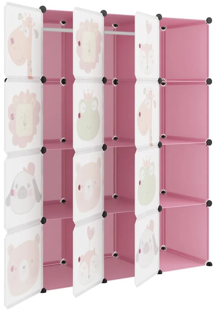 Armário de arrumação infantil com 12 cubos PP rosa
