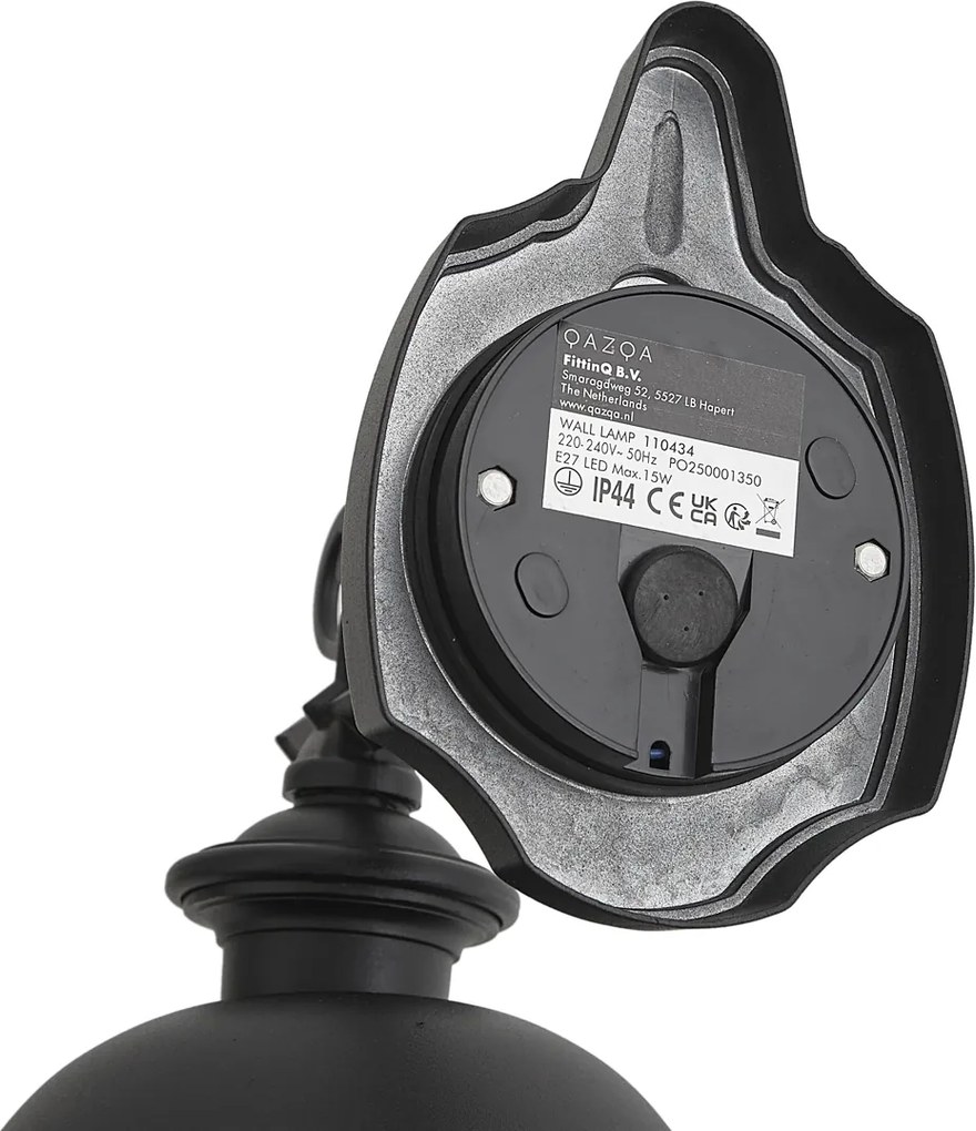 Candeeiro de Parede Exterior Clássico Preto com Vidro Transparente - Genoa