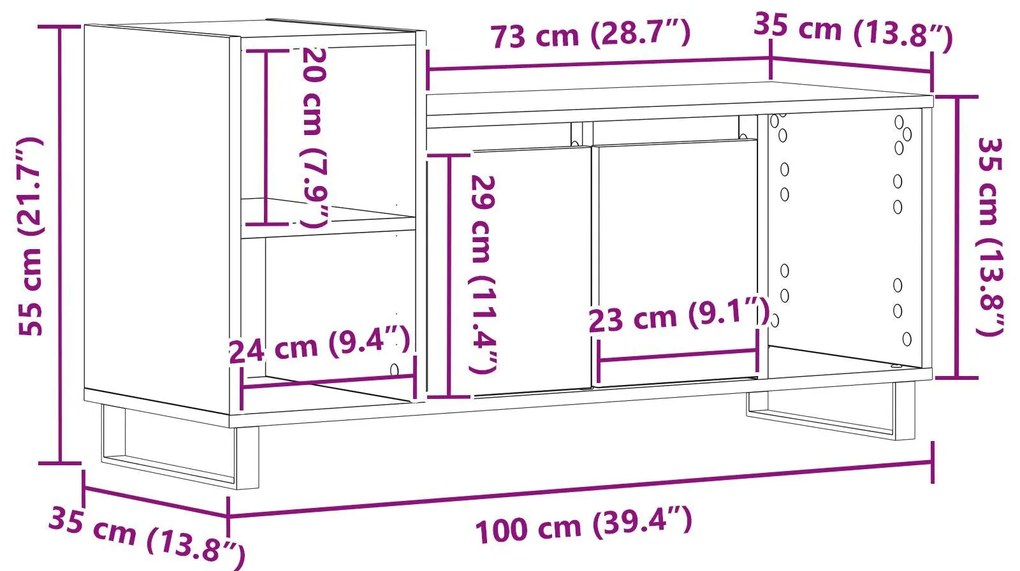 Armário para TV vidaXL Preto Carvalho 100x35x55 cm Madeira Engineered