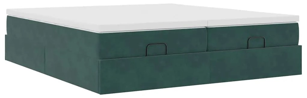 Estrutura de cama otomana com colchão verde escuro Veludo