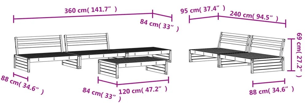6 pcs conjunto lounge de jardim pinho maciço branco