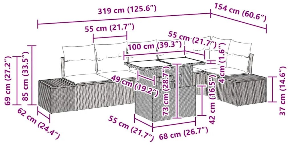 Sofá de Jardim Modular de 7 Peças com Almofadas Beges em Rattan Sintét