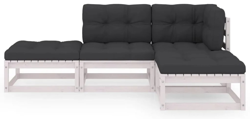 4 pcs conjunto lounge de jardim c/ almofadões pinho maciço