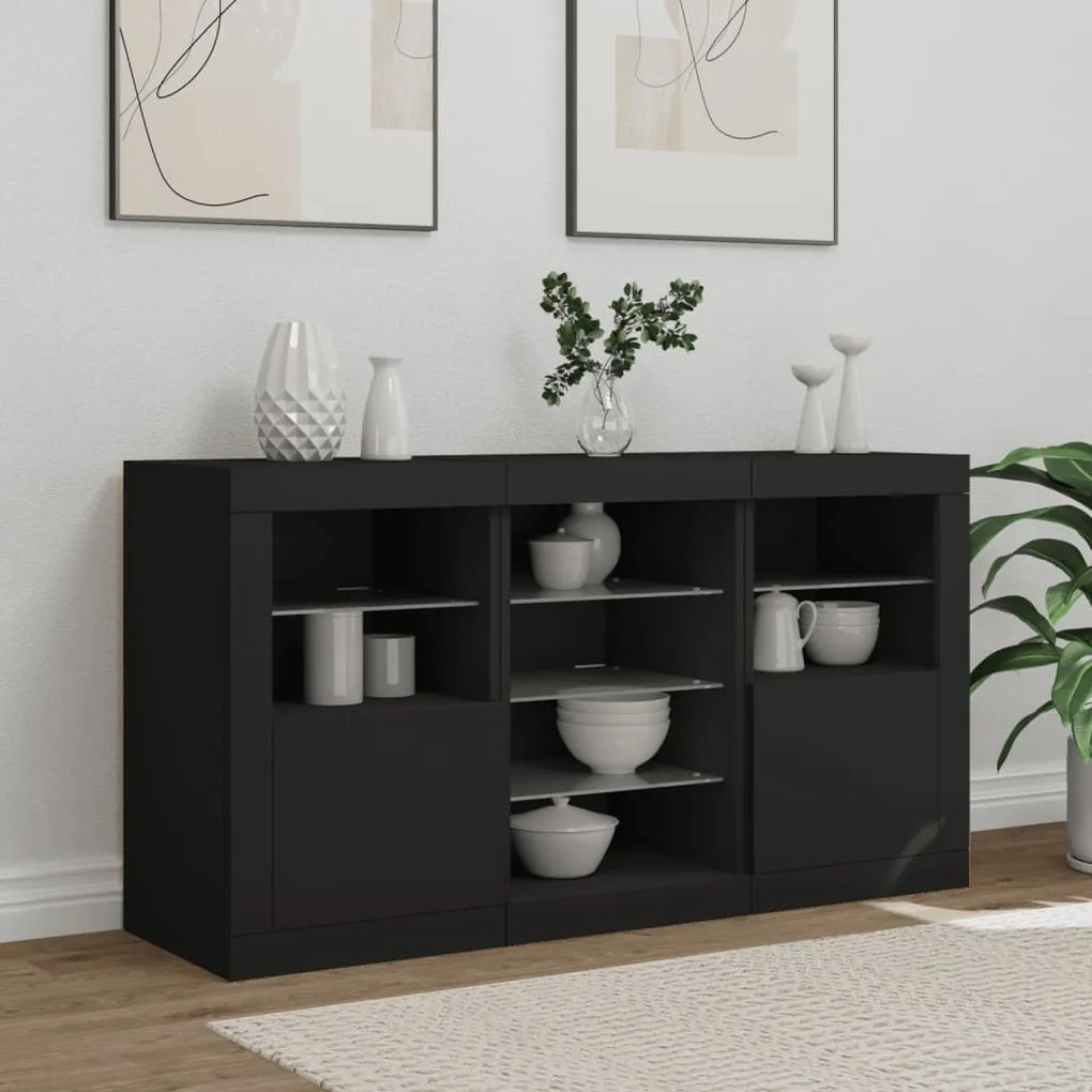 Aparador com luzes LED 123x37x67 cm preto
