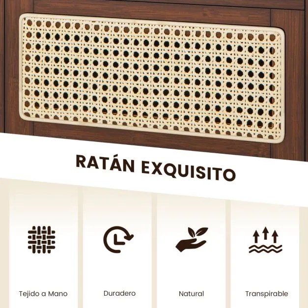 Mesa de cabeceira de bambu e rattan com gaveta e pernas de madeira maciça 43 x 35 x 50 cm Castanho