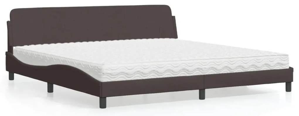 Cama com colchão 200x200 cm tecido castanho-escuro