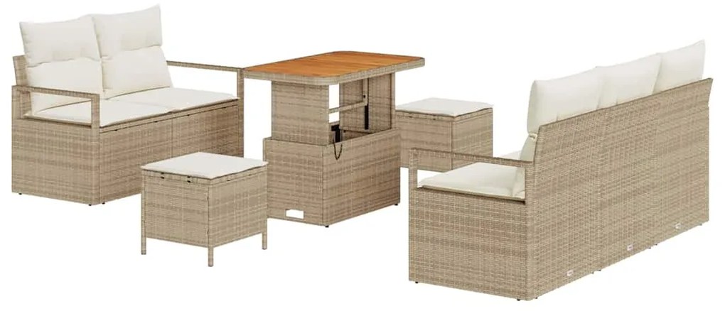 Conjunto de Sofá de Jardim com 8 Peças e Almofadas Beiges em Rattan Po