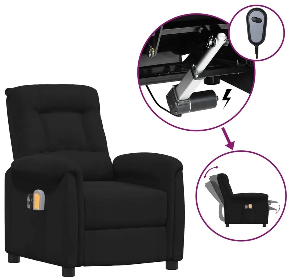 vidaXL Poltrona de massagens elétrica tecido de microfibra preto