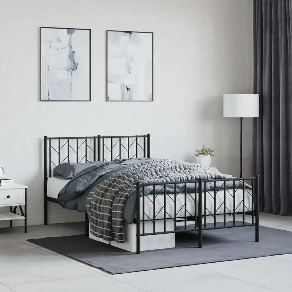 vidaXL Estrutura de cama com cabeceira e pés 120x200 cm metal preto