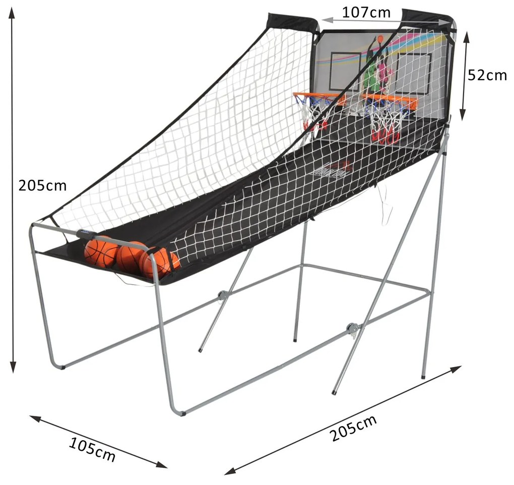Conjunto de Cestos de Basquetebol Dobráveis e Portáteis de aço 205x110x205 cm Cor Preto e Branco