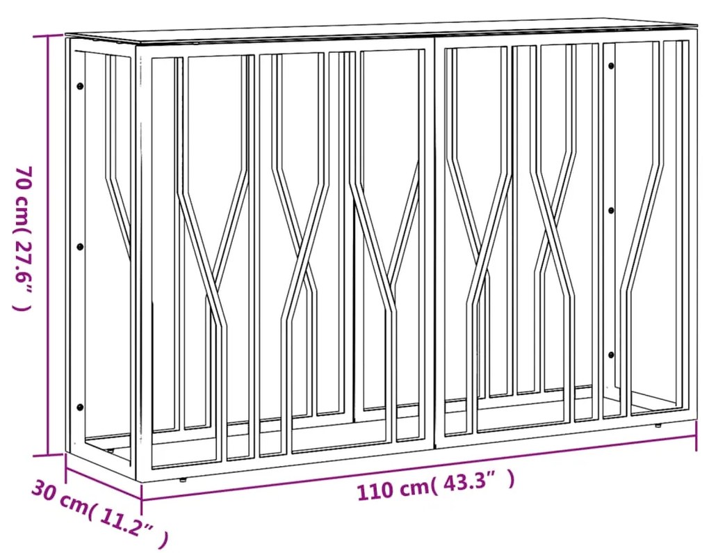 Mesa consola 110x30x70 cm aço inoxidável e vidro prateado