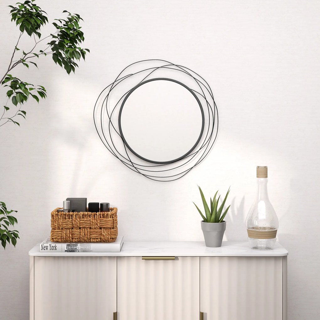 Espelho redondo em metal de malha preta, decoração de estilo moderno, diâmetro Φ65 cm preto