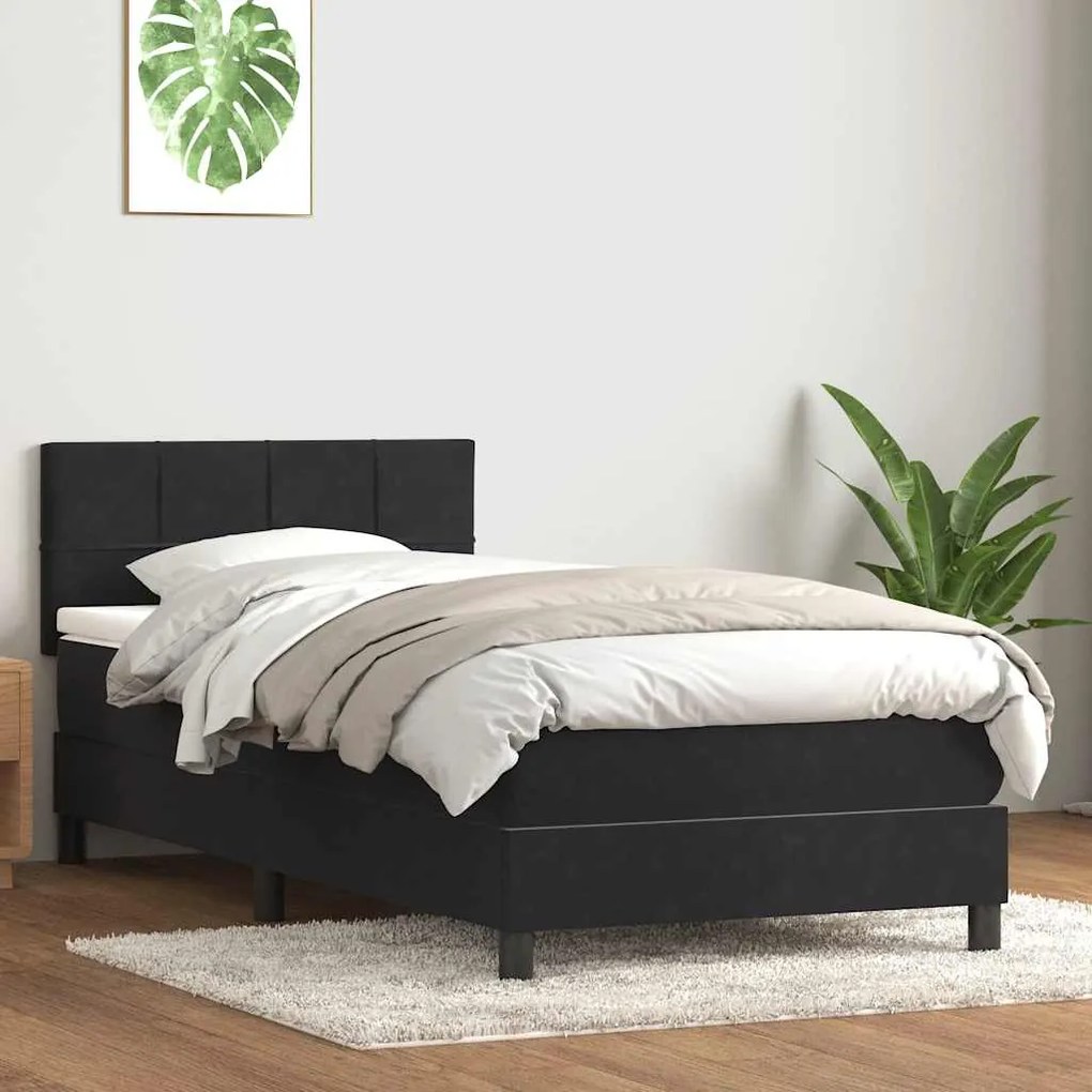 vidaXL Cama com molas/colchão preto 80x210 cm veludo