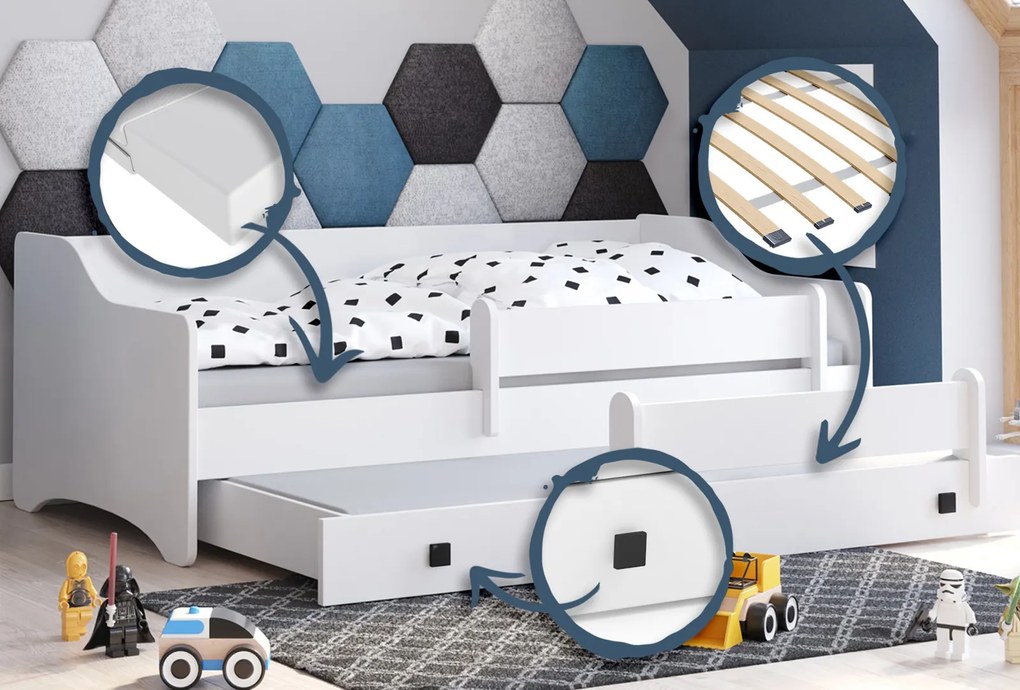 Cama infantil dupla branca Erik II 160x80 - puxador preto - colchão e estrado incluído