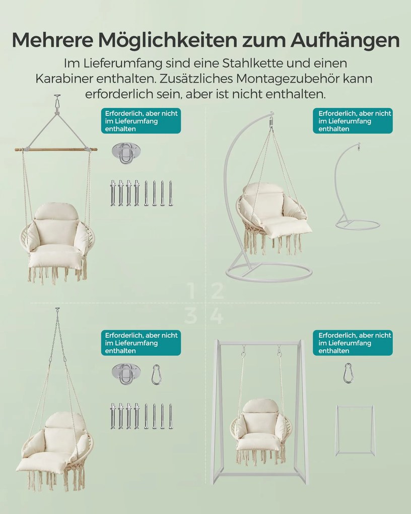 Cadeira suspensa jardim com uma almofada grossa Bege