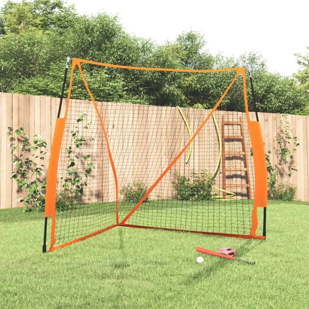 93737 vidaXL Rede basebol portátil 183x182x183cm aço/poliéster laranja/preto