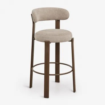 Banqueta Alta Com Encosto Em Tecido Chenille E Ferro Jolie Madeira Escura & ↑75 Cm & Chenille Castanho Trigo - Sklum