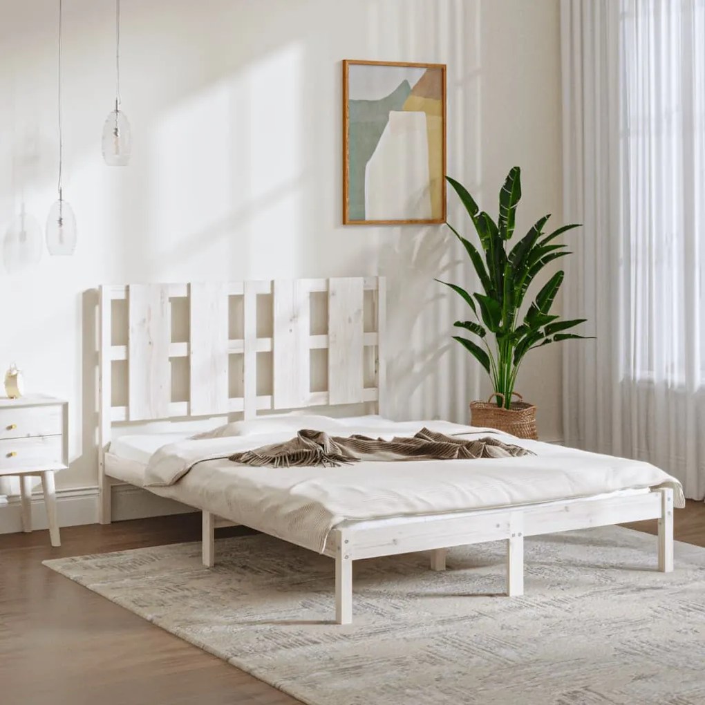 Cama sem colchão 140x200 cm madeira de pinho maciça branco