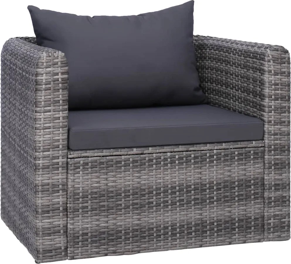 vidaXL Cadeira de jardim c/ almofadão e almofada vime PE cinzento
