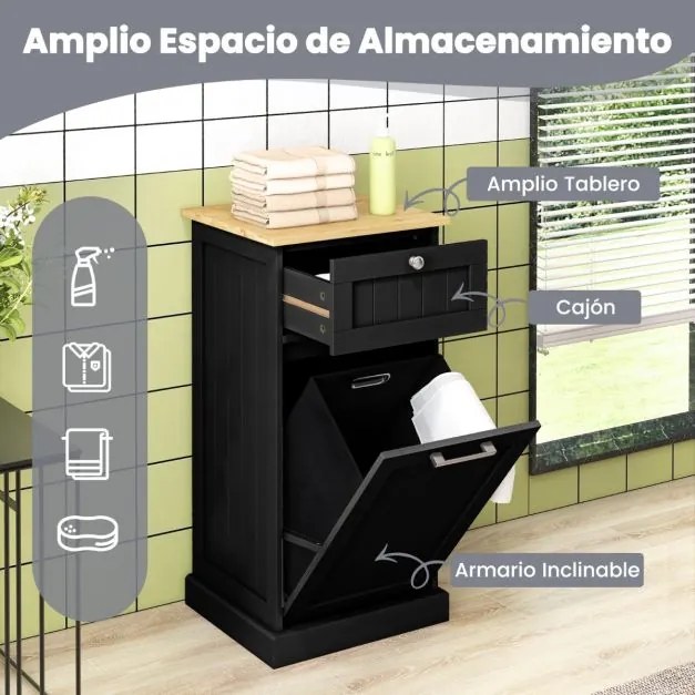 Armário para roupa suja com cesto para roupa suja e gaveta Lavandaria para casa de banho 40 x 37 x 82 cm Preto