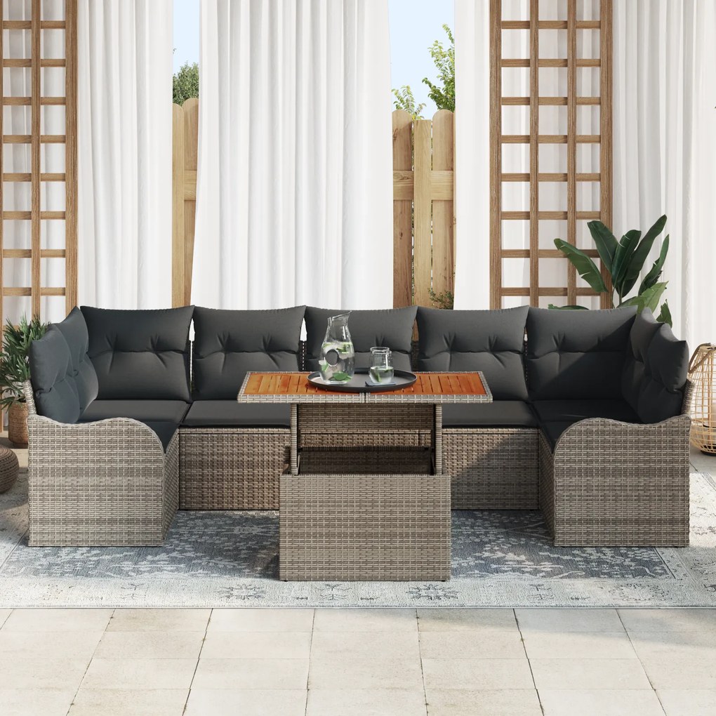 Conjunto de Sofá de Jardim de 8 Peças com Almofadas Cinza Rattan Polié